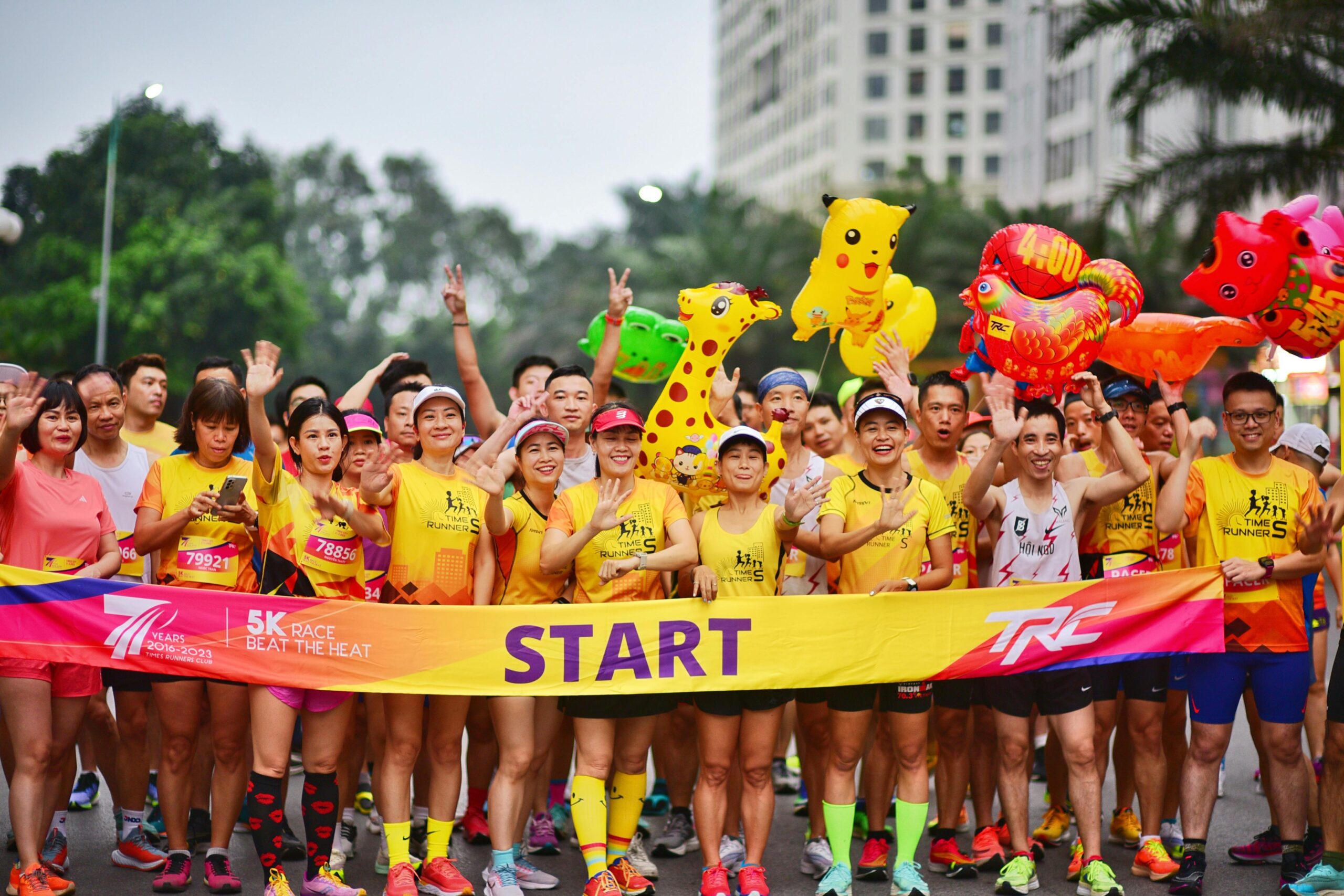 Beginner runners at a community 5K race start line